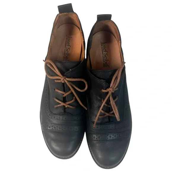 Josef Seibel Black Leather Oxford Shoes EU 40 Comfort Lace Up - Picture 6 of 9